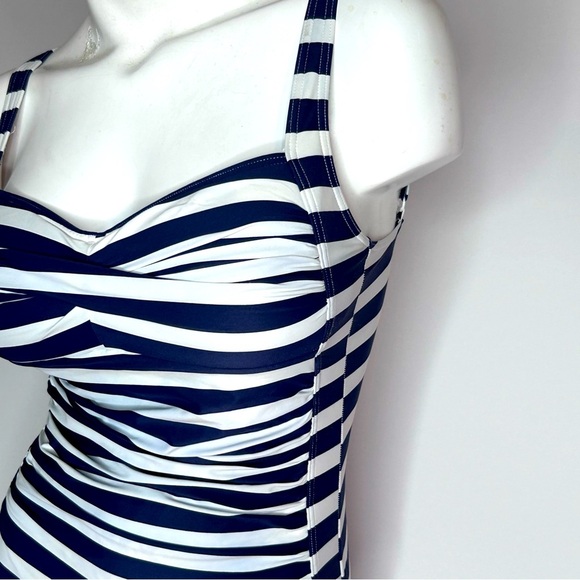 Nordstrom NipTuck Ruched Multi Fit Cup Joanne Striped Tummy Control Swimsuit 6 - Picture 7 of 16